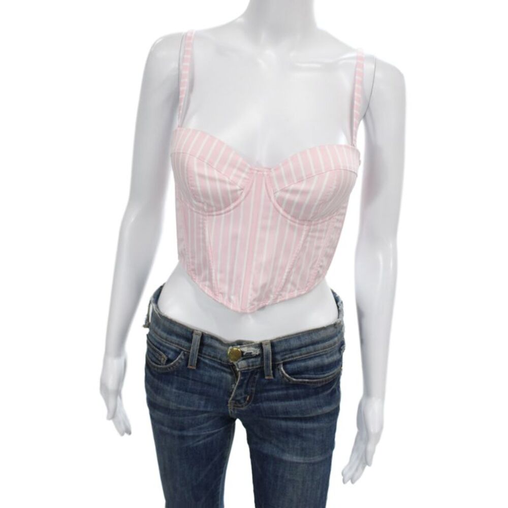 Fleur du Mal Women Blouse Pink V Neck Striped Sleeveless Size S